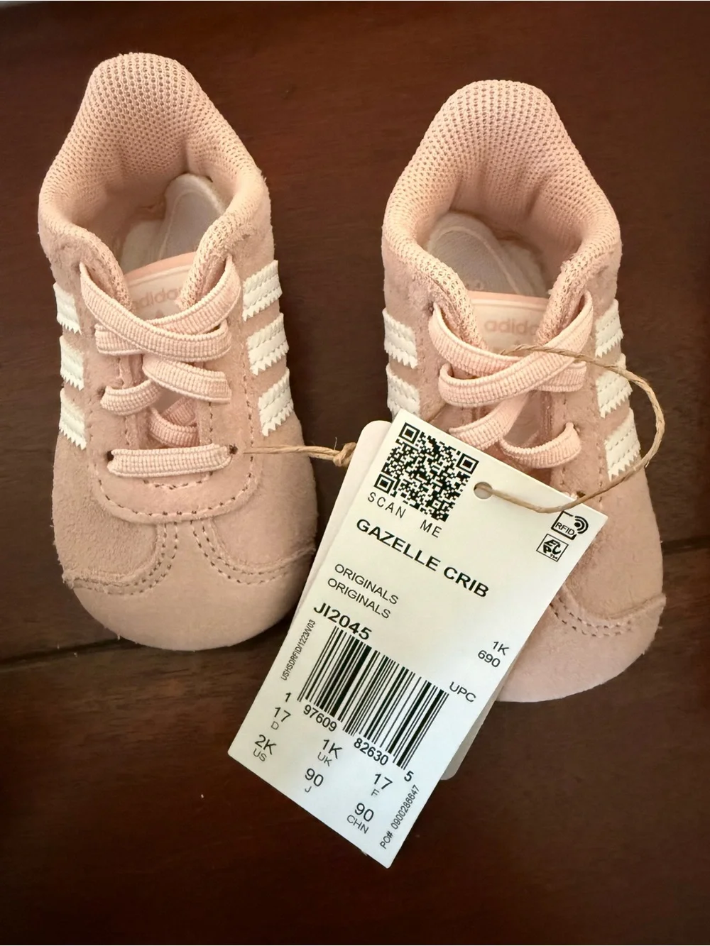 adidas Pink Suede Baby Gazelle Crib Shoe with White Stripes